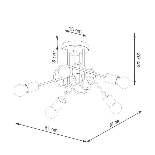 Deckenlampe Holz Stahl Weiß E27 L:61 cm 5-flammig