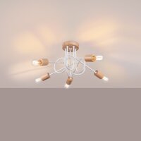 Deckenlampe Holz Stahl Weiß E27 L:61 cm 5-flammig