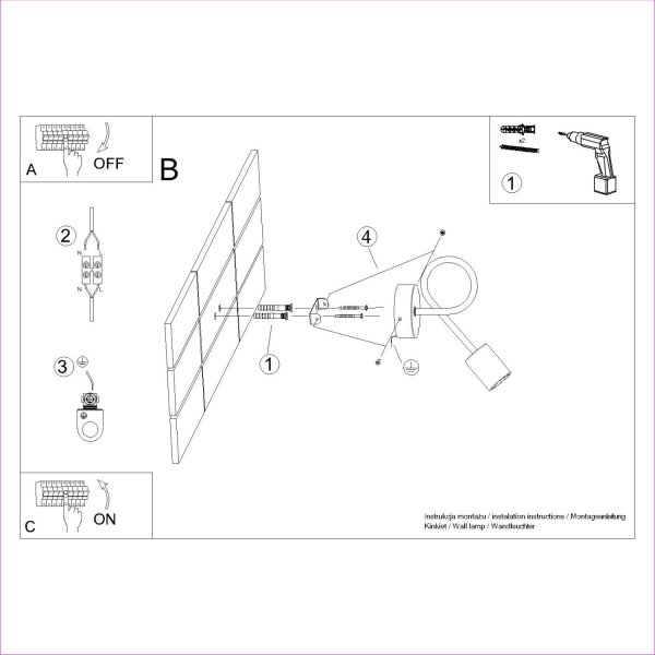 Wandleuchte mit Arm Holz Stahl Schwarz E27 H:24 cm