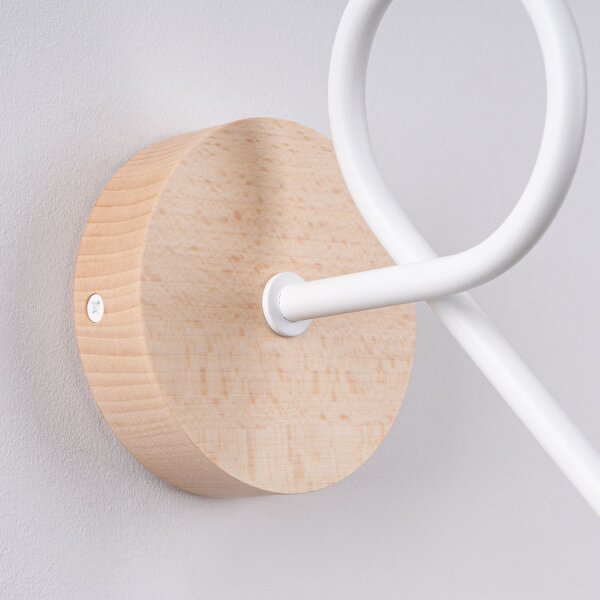 Wandleuchte mit Arm Holz Stahl Weiß E27 B:10 cm