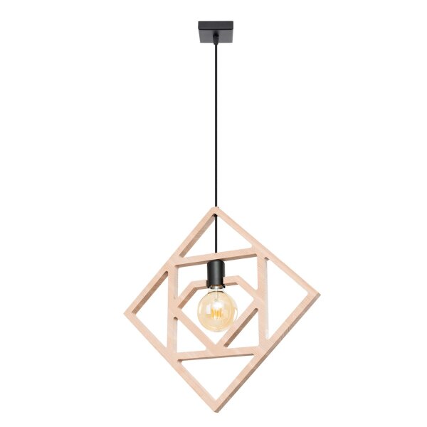 Schwarze Hängelampe Holz Natur E27 L:50 cm gemütlich