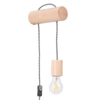 Wandleuchte Holz Natur E27 Schalter Stecker T:19 cm