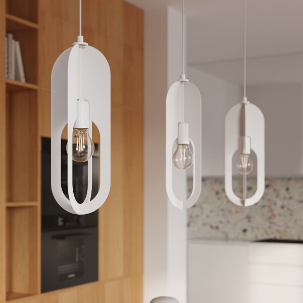 Stilvolle Hängelampe Weiß Stahl E27 L:43 cm Modern