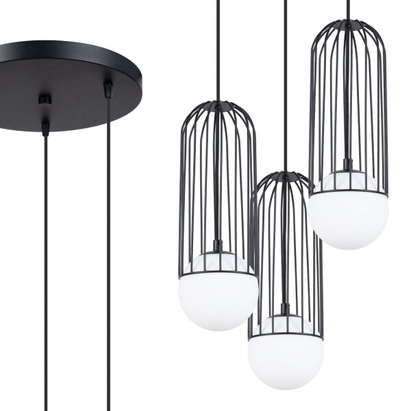 Hängelampe Schwarz G9 Glas Stahl L:34 cm 3-flammig