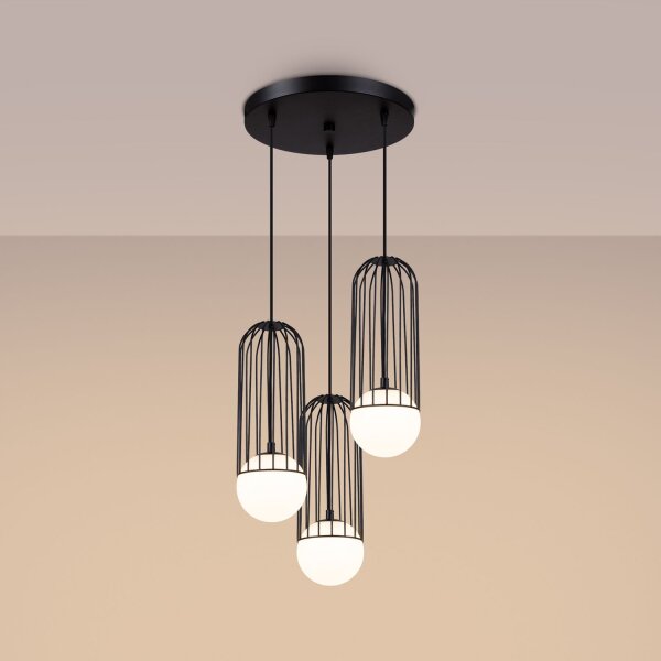 Hängelampe Schwarz G9 Glas Stahl L:34 cm 3-flammig