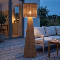 LED Stehlampe Rattan Natur dimmbar IP54 H:137 cm