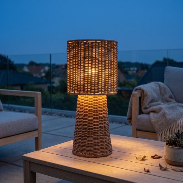 LED Akku Tischlampe dimmbar 3000 K IP54 Outdoor Rattan