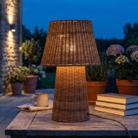 LED Akku Tischlampe dimmbar 3000 K IP54 38 cm Rattan