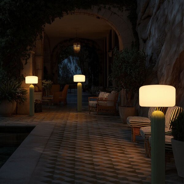 LED Solar Stehlampe Akku Beige dimmbar IP65 3000K 142cm