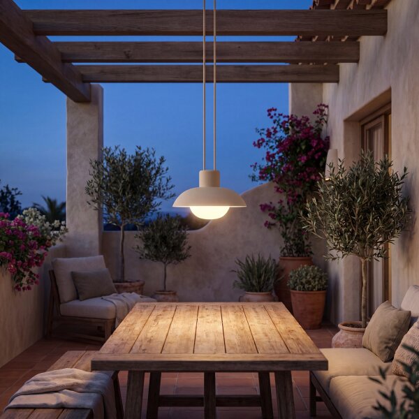 LED Akku Pendelleuchte dimmbar Beige IP54 3000 K Ø20 cm