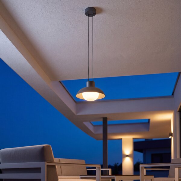 LED Akku Hängelampe dimmbar Anthrazit IP54 3000K Ø20cm