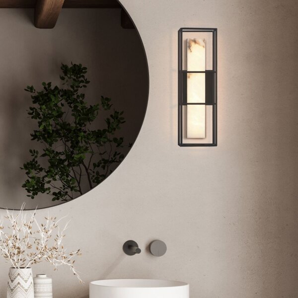 LED Wandlampe Bad Alabaster Metall H: 40,6 cm IP44 3000 K