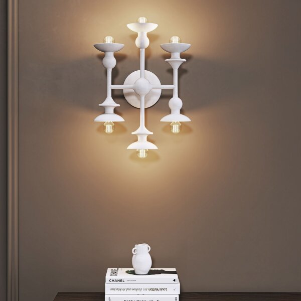 Wandlampe Weiß Antik H: 35,6 cm Metall für 6x E14 Landhaus