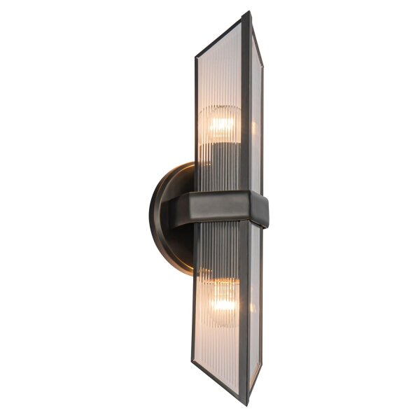 Wandleuchte Art Déco H: 38,4 cm 2x E27 Metall Glas