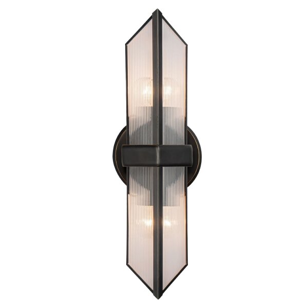 Wandleuchte Art Déco H: 38,4 cm 2x E27 Metall Glas