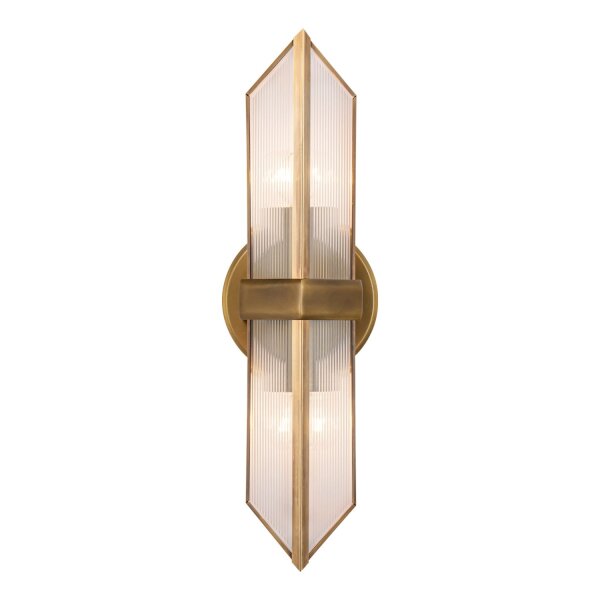 Wandlampe Glas Metall 38,4 cm hoch in Messing Antik 2x E27