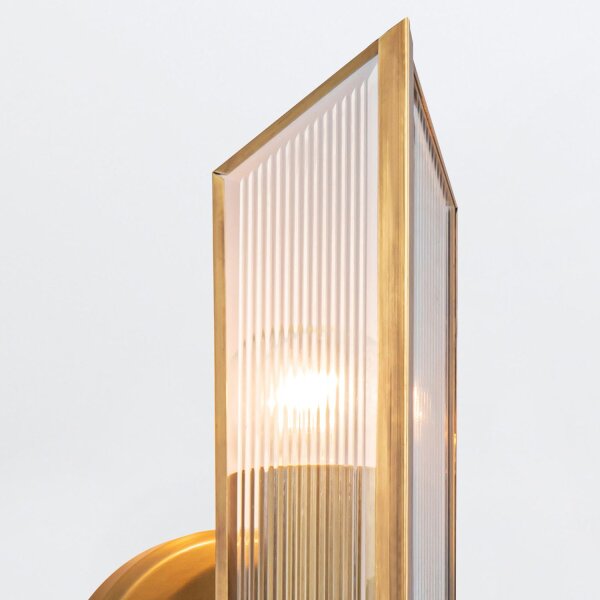 Wandlampe Glas Metall 38,4 cm hoch in Messing Antik 2x E27