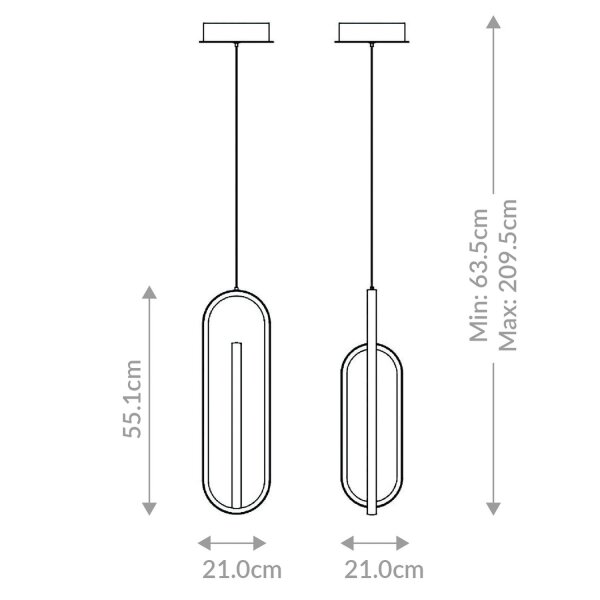 LED Pendelleuchte Metall 21 cm breit H: max. 209,5 cm
