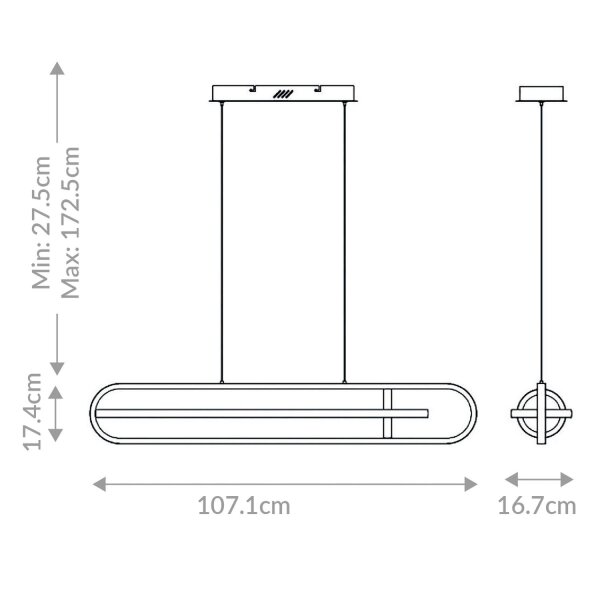 LED Hängelampe Modern B: 107,1 cm Schwarz 3000 K Metall