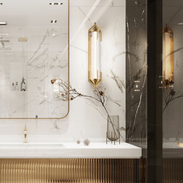 LED Spiegelleuchte Bad 70 cm lang IP44 in Gold 3000 K