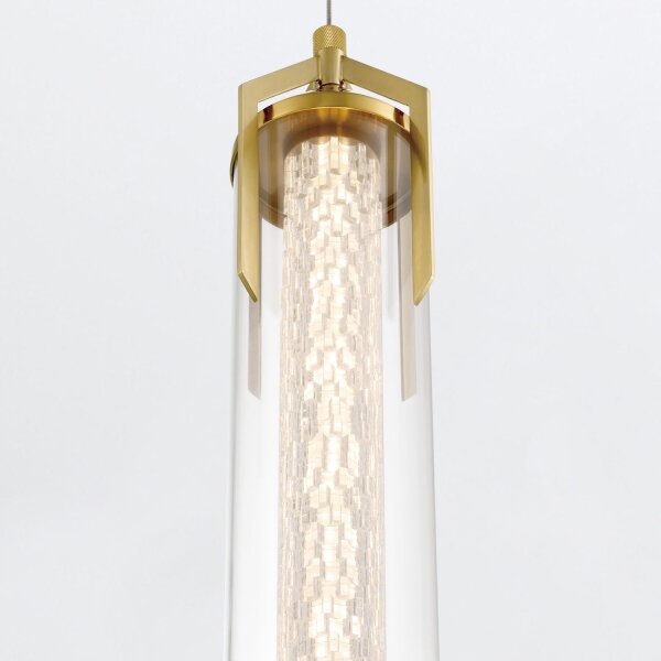 LED Hängeleuchte Metall Glas B: 15 cm schmal in Gold