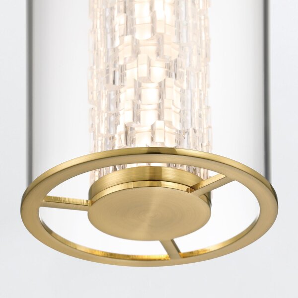 LED Hängeleuchte Metall Glas B: 15 cm schmal in Gold