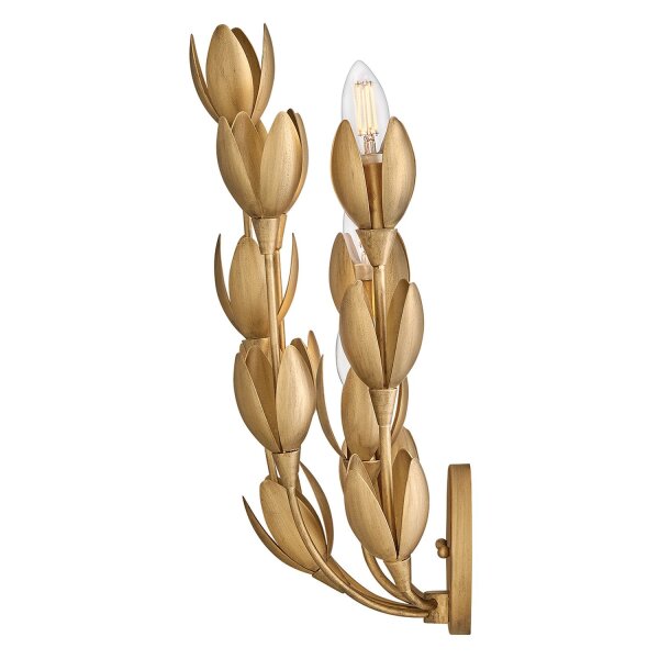Wandlampe Metall H: 43,8 cm in Gold brüniert E14 Floral