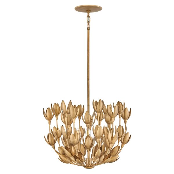 Hängelampe Metall B: 50,8 cm in Gold _Floral 3-flammig E14