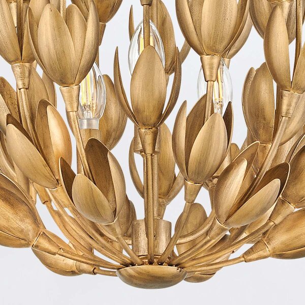 Hängelampe Metall B: 50,8 cm in Gold _Floral 3-flammig E14