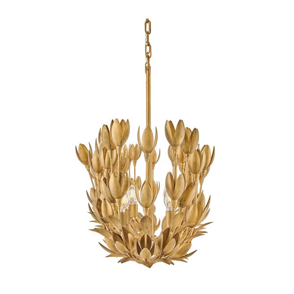 Hängeleuchte groß B: 152,4 cm in Gold Floral 10x E14