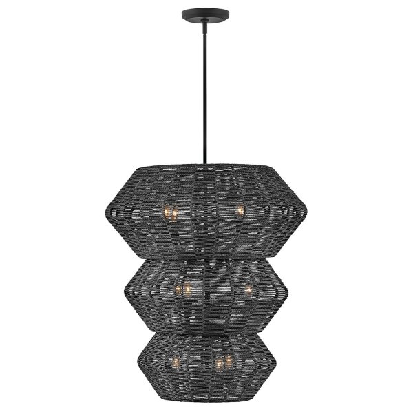 Große Hängelampe Schwarz Ø 71 cm Rattan Metall 10x E14