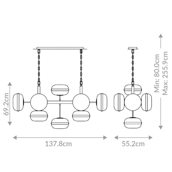 Pendelleuchte Esstisch B: 137,8 cm lang E27 Rauchglas Metall