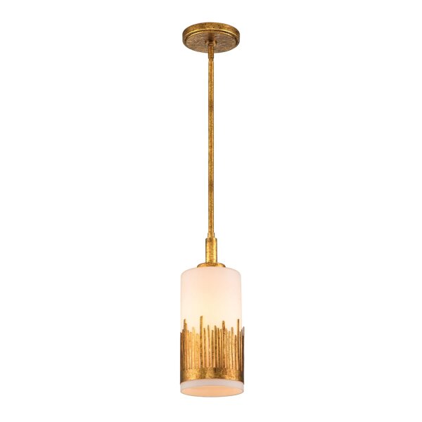 Hängeleuchte schmal Ø 15,9 cm Metall Glas in Blattgold Antik