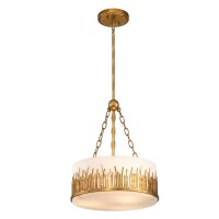 Pendelleuchte rund &Oslash; 38,1 cm Metall Glas 3x E27 in Blattgold