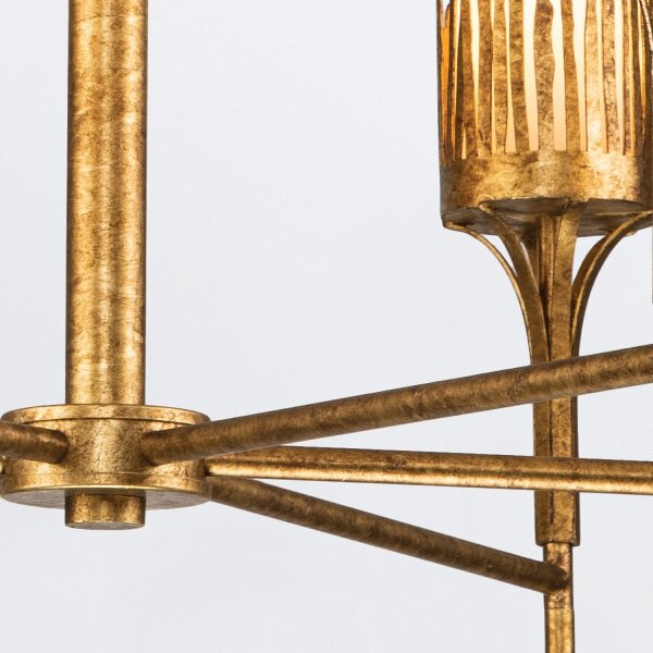 Kronleuchter mit Schirm Ø 83,8 cm groß in Blattgold Antik E14