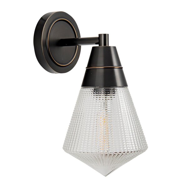Wandlampe Art Déco H: 29,5 cm Metall Glas E27 in Bronze Antik