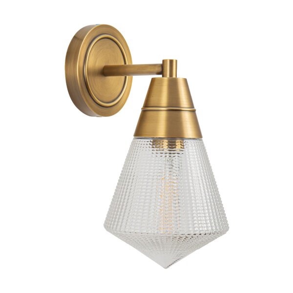 Wandlampe Metall Glas 29,5 cm hoch in Messing Antik E27