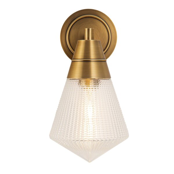 Wandlampe Metall Glas 29,5 cm hoch in Messing Antik E27