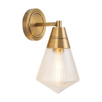 Wandlampe Metall Glas 29,5 cm hoch in Messing Antik E27