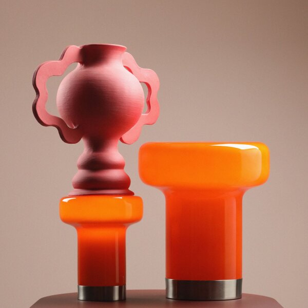Tischlampe Glas Orange H:29 cm klein E14 wohnlich rund