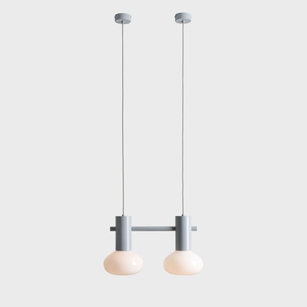 Hängelampe Metall Glas Grau Ø46 cm rund E14 2-flammig