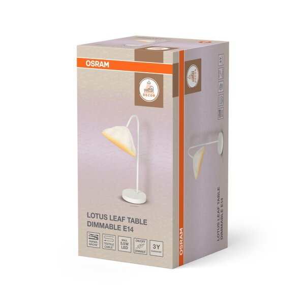 Tischleuchte dimmbar Weiß Pappmaché E14 H:46 cm OSRAM