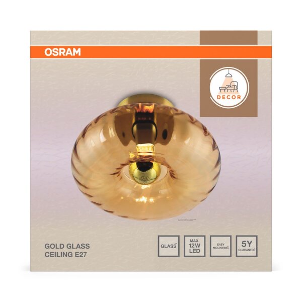 Deckenleuchte Gold Stahl Glas E27 Ø28 cm blendarm OSRAM