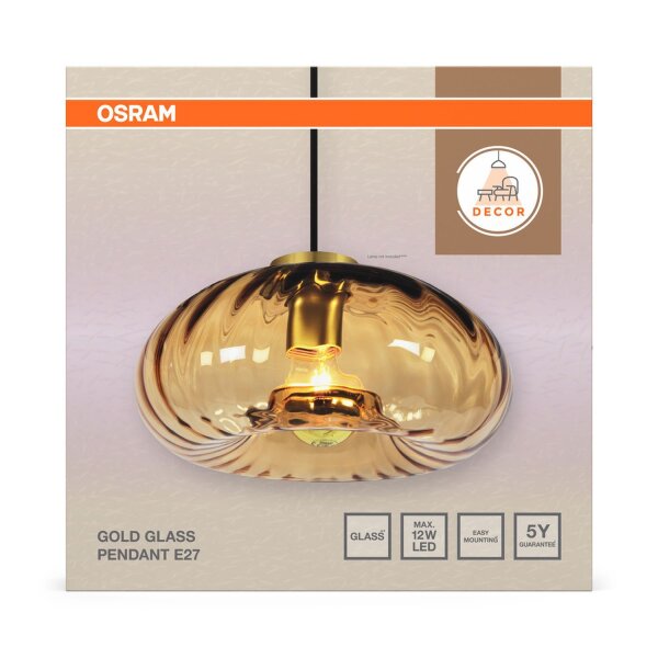Pendelleuchte Gold Stahl Glas E27 Ø28 cm blendarm OSRAM