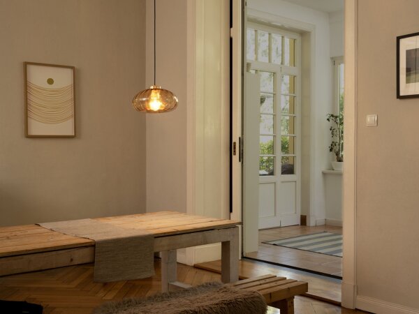 Pendelleuchte Gold Stahl Glas E27 Ø28 cm blendarm OSRAM