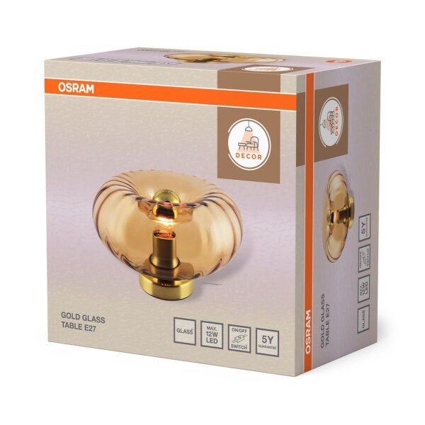 Tischleuchte Gold Metall Glas E27 H:17,6 cm OSRAM