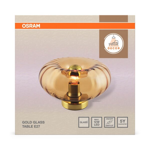 Tischleuchte Gold Metall Glas E27 H:17,6 cm OSRAM