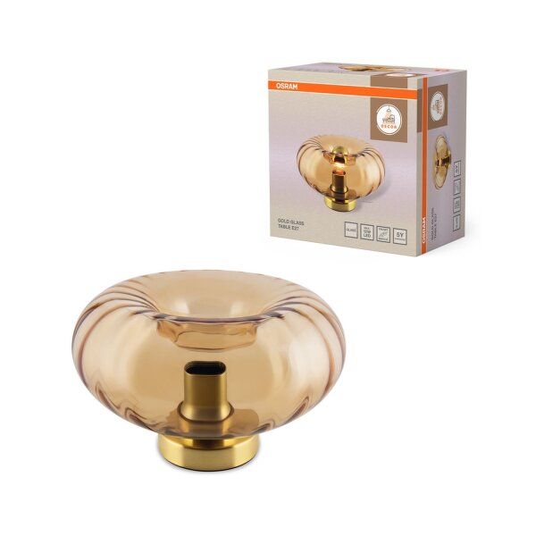 Tischleuchte Gold Metall Glas E27 H:17,6 cm OSRAM