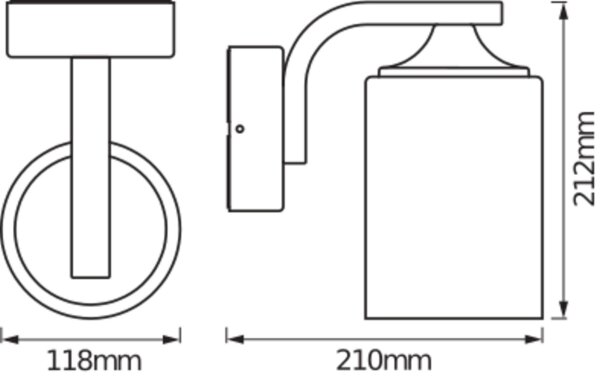 Wandleuchte Schwarz Alu Glas IP43 E27 H:21 cm OSRAM