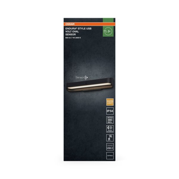 LED Akku Lampe Sensor dimmbar Alu 3000 K IP54 OSRAM